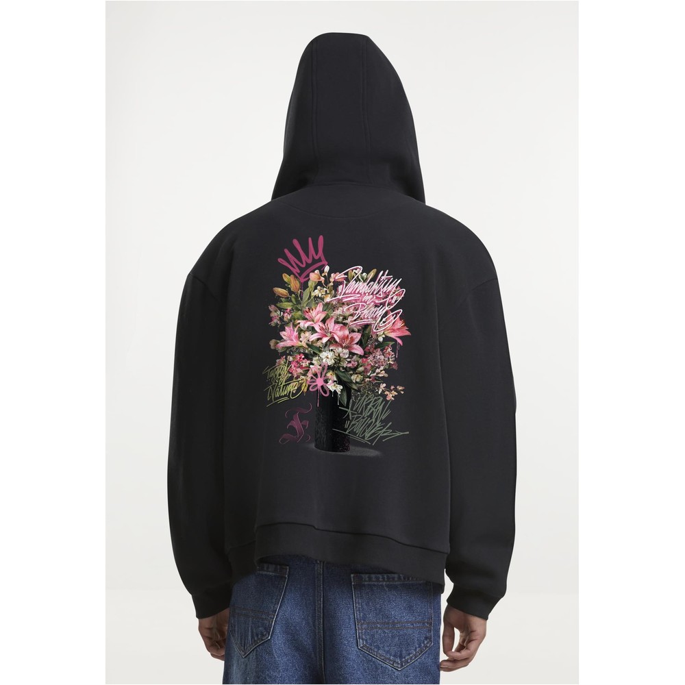 Mister Tee - Urban Bloom Fluffy Kapuzenpullover mit Reißverschluss - Schwarz
